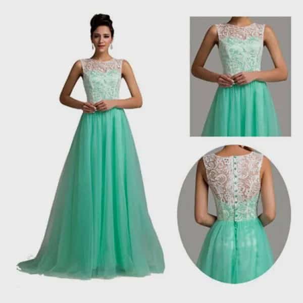 White and Mint Green Two Toned Flowy Floor Length Prom Dress