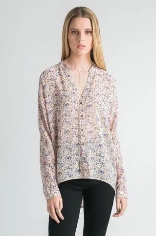 Pale Yellow and Blue Floral Chiffon Shirt