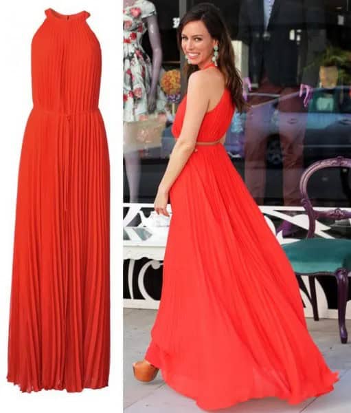 Pleated Gathered Waist Flared Maxi Dress