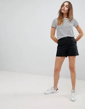 Black and White Striped Tee with Chino Shorts