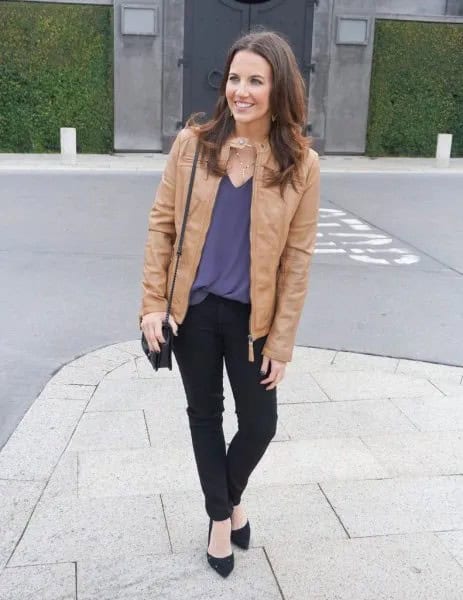 Light Tank Jacket with Lake Green Blouse & Ballet Flats