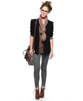 Black Blazer with Grey Tee & Knit Scarf