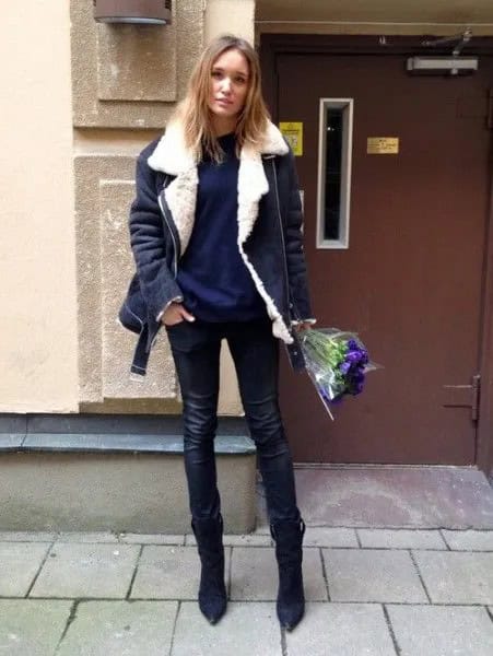 Navy Jacket with Dark Blue Sweater & Skinny Jeans