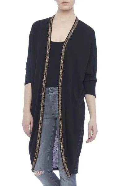 Black Longline Cardigan with Scoop Neck Tee & Grey Jeans