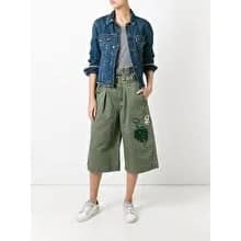 Long Flared Embroidered Cargo Shorts with Denim Jacket