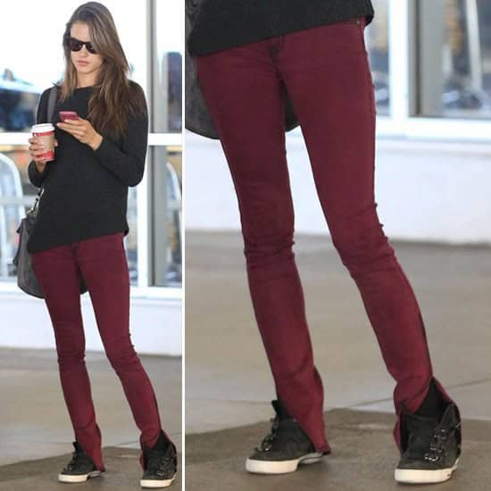 Black Knit Sweater & Burgundy Skinny Jeans