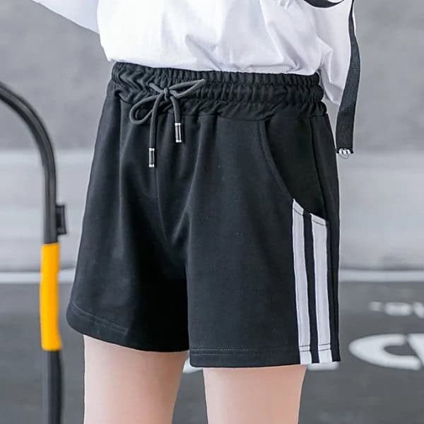 White Long Sleeve T Shirt with Black Running Shorts