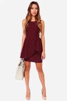 Burgundy Peplum Ruffle Pencil Dress