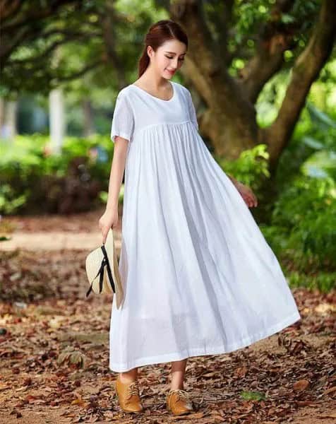 Babydoll Maxi Linen Dress