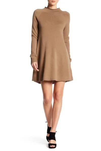 Camel Flared Mini Cashmere Dress