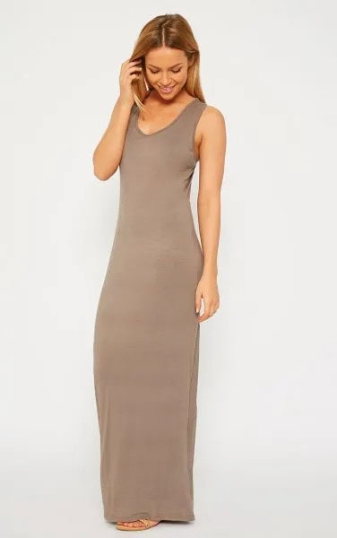 Grey Scoop Neck Sleeveless Jersey Dress