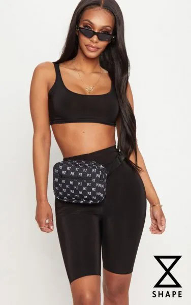 Black Scoop Neck Cropped Tank Top with Cycling Shorts