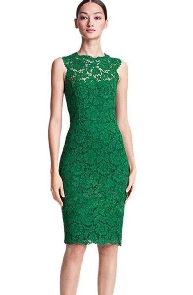 Olive Green Sleeveless Lace Bodycon Midi Dress