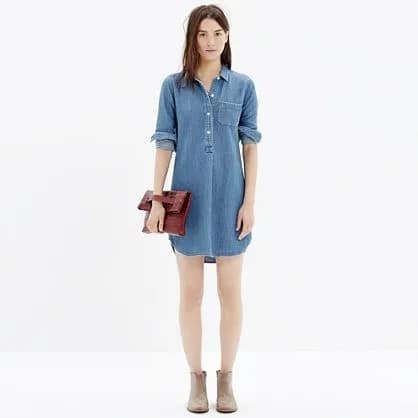 Chambray Popover Shirt Dress with Ankle Boots