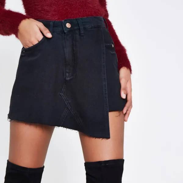 Black Skort with Red Fuzzy Fitted Knit Sweater