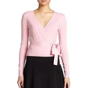 Pale Pink Wrap Sweater with Black Skater Skirt