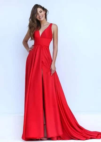 Red Satin Long Flowy Dress