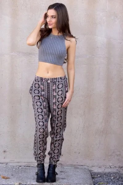 Pink Crop top with Tribal Patterned Pants