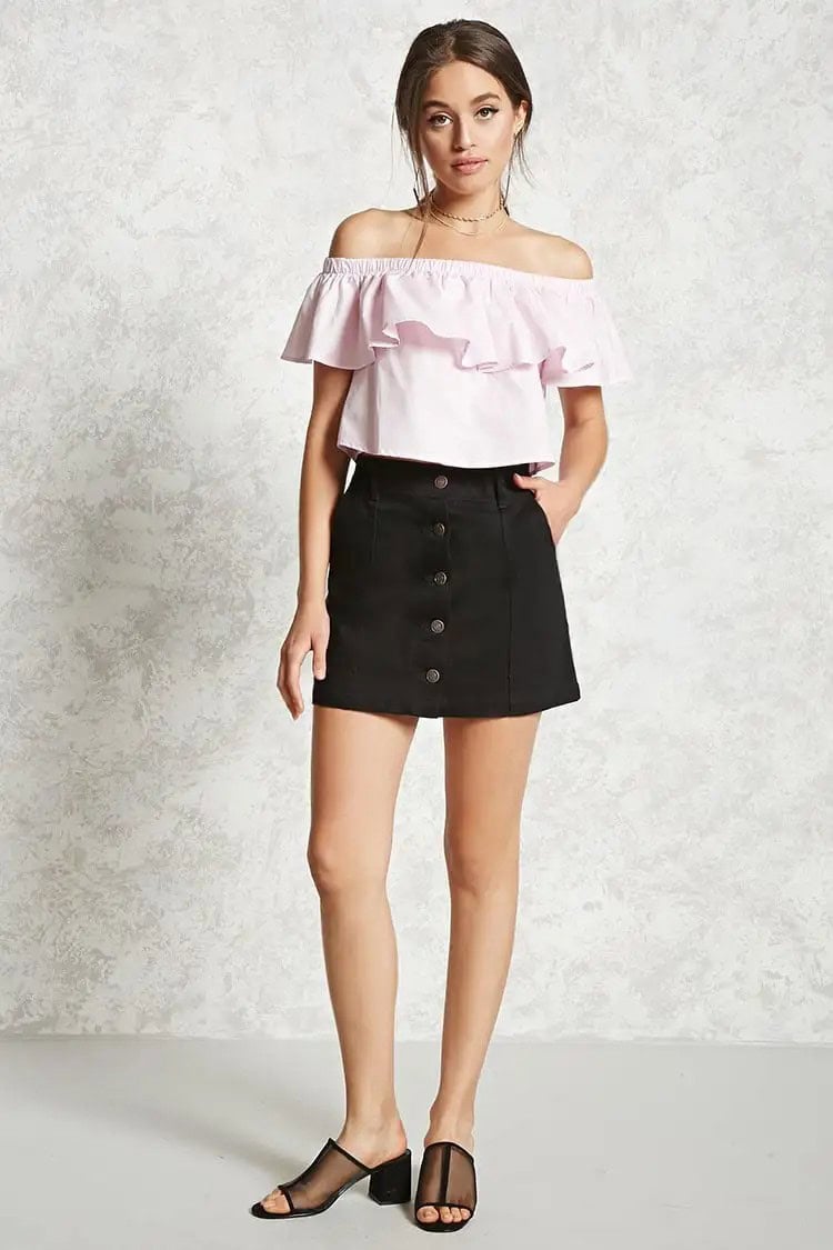 Button Front or Button Down Denim Mini Skirt