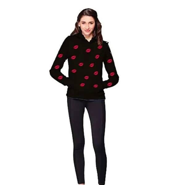 Black and Red Graphic Pullover Hoodie with Dark Blue Skinny Jeans