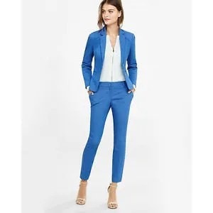 White Zipper Blouse with Blue Suit Jacket & Ankle Pants