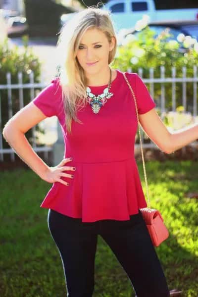 Peplum Hot Pink Top with Black Skinny Jeans