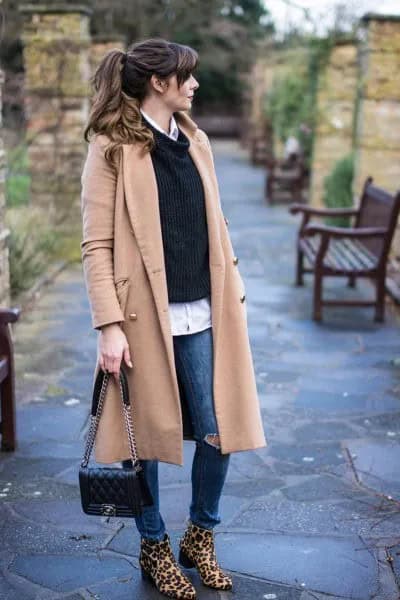 Black Sweater with White Button Up Boyfriend Shirt & Jeans