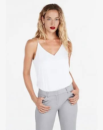 White V Neck Tank Top with Grey Slim Fit Jeans