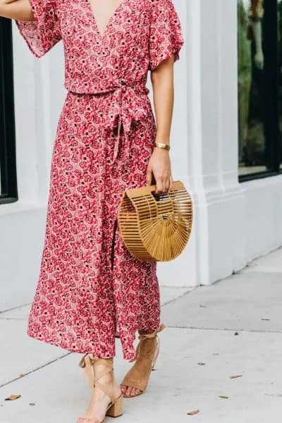 Red and White Floral Maxi Dress