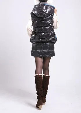 Black Down Hooded Vest with Matching Mini Skirt