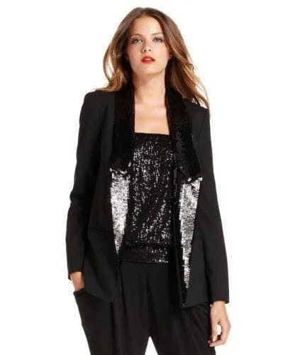 Black Sequin Longline Dinner Jacket with Shiny Tube Top