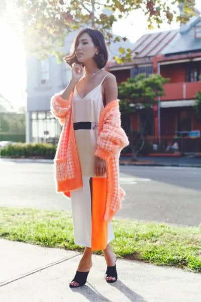 White Slip Maxi Dress with Yellow Coat