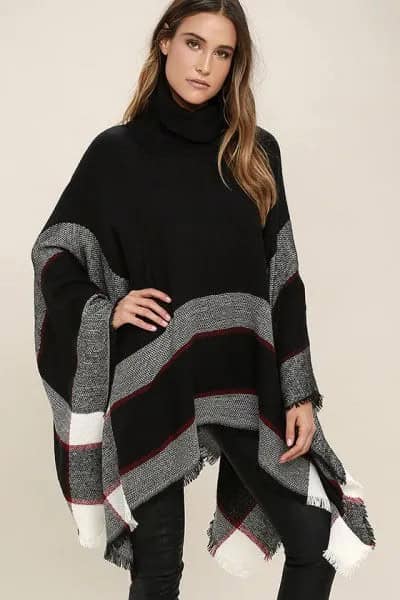 Grey and Black Turtleneck Poncho