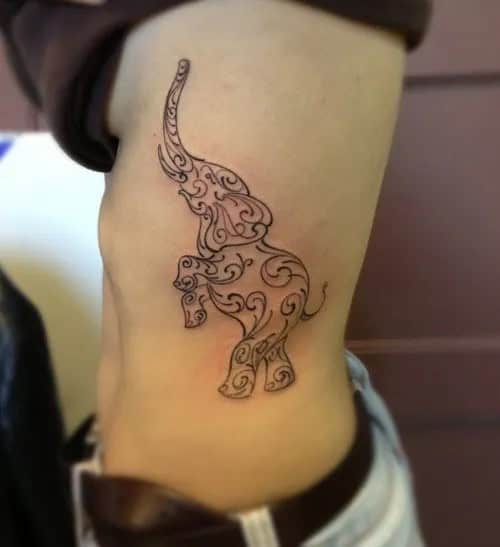 Maori Elephant Tattoo Designs for Girls on Rib Cage