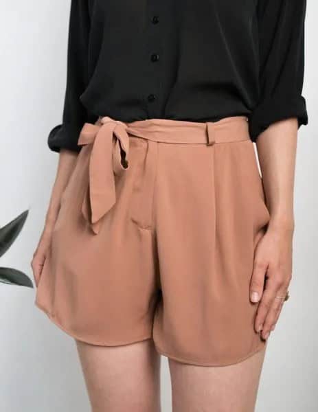 Black Cuffed Button Up Shirt with Blush Pink Mini Flowy Shorts