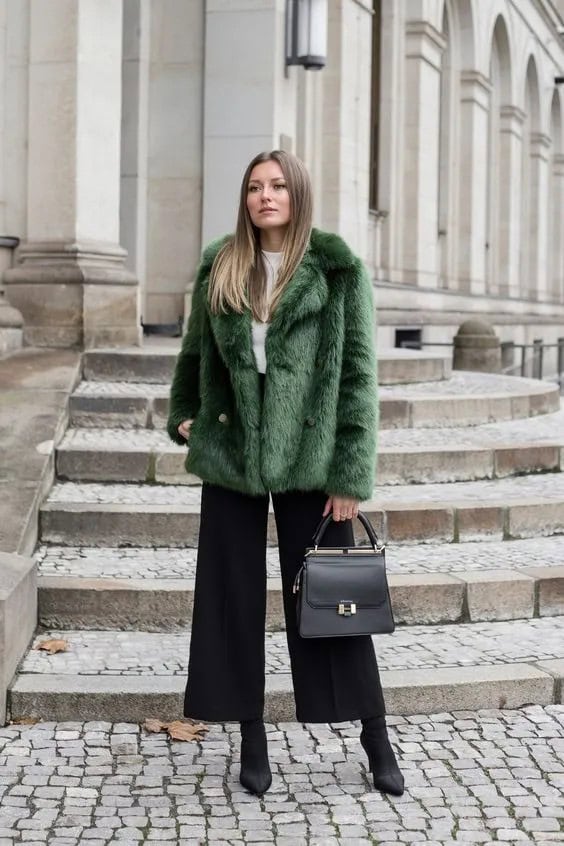 Green Faux Fur Coat