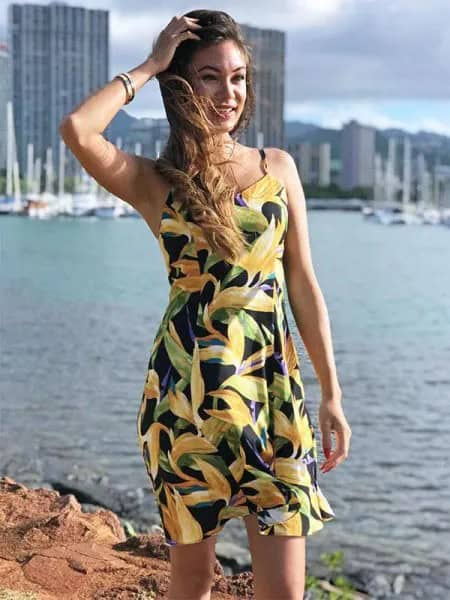 Yellow and Black Mini Sleeveless Hawaiian Summer Dress