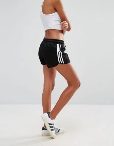 White Cropped Form Fitting Tank Top with Black Mini Sweat Shorts