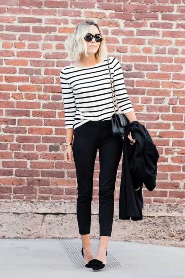 Striped Sweater with Black Capri Pants