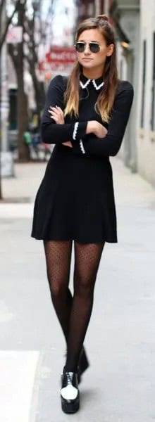 Black Skater Dress with Subtle White Details