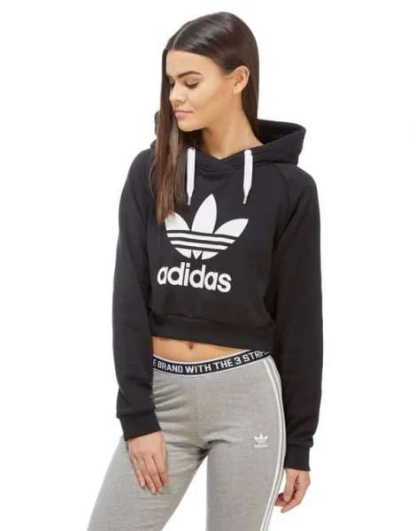 Black Cropped Hoodie with Grey Running Tights