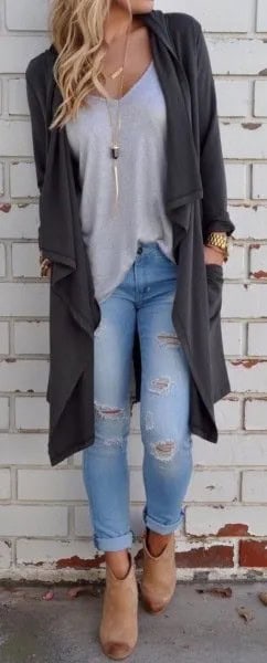 Wear with Light Grey V Neck T Shirt & Ripped Boyfriend Jeans