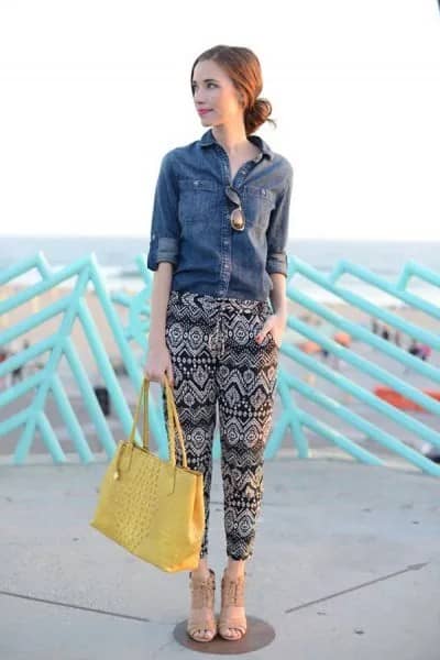 Denim Shirt with Black Tribal Pants