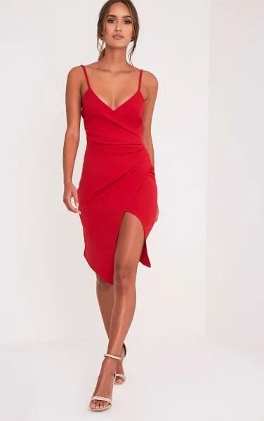 Spaghetti Strap Deep V Neck Wrap Dress