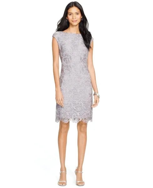 Grey Lace Cap Sleeve Scalloped Hem Dress