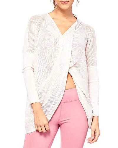 Semi-Sheer White Draped Wrap Sweater