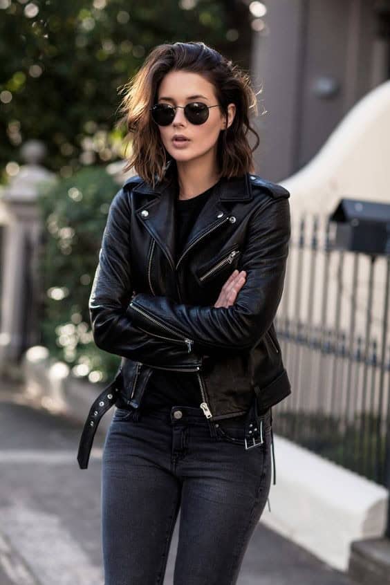 Black Leather Moto Jacket & Jeans