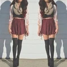 Thigh High Socks with Crop Top & Grey Pleated Mini Skirt