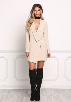 Pale Pink Tuxedo Dress with Over The Knee Boots