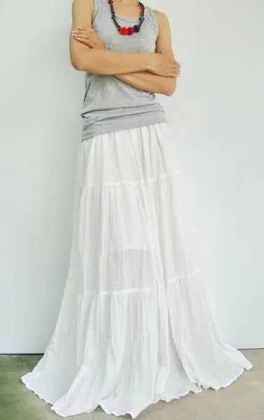 Grey Tank Top with White Floor Length Skirt